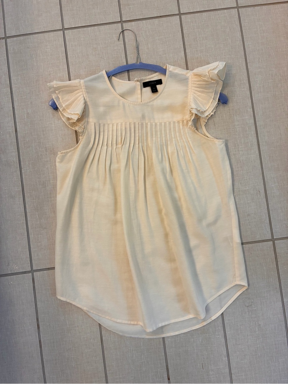 J. Crew Cream Cotton Sulk Flutter Sleeve Pintuck Blouse 2